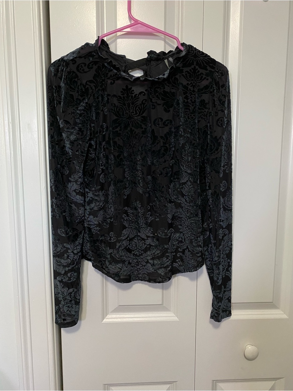 Anthropologie Black Velvet Burnout Long-Sleeve Top